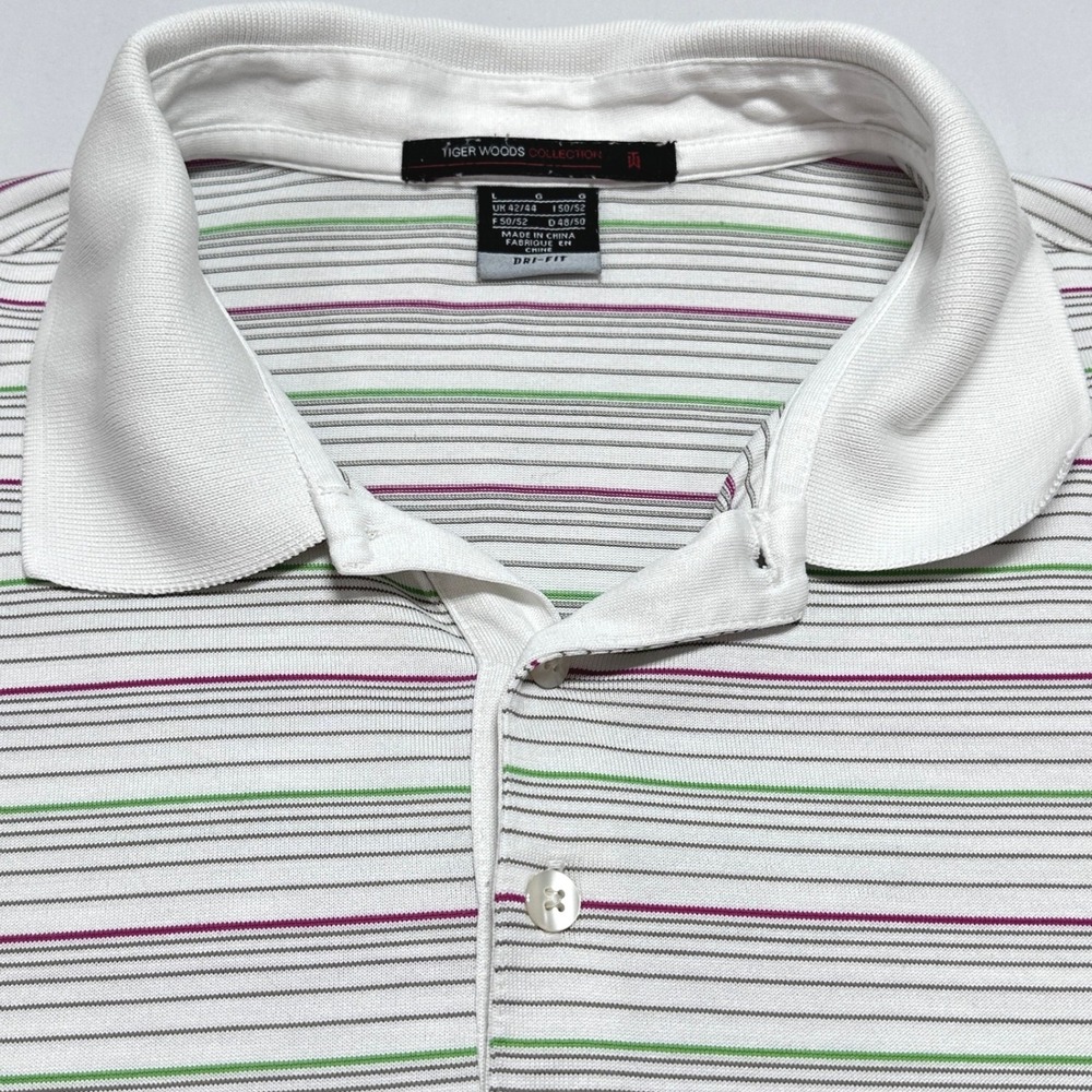 Nike Tiger Woods Collection Dri-FIT Striped Polo Shirt M Large White 382795-100